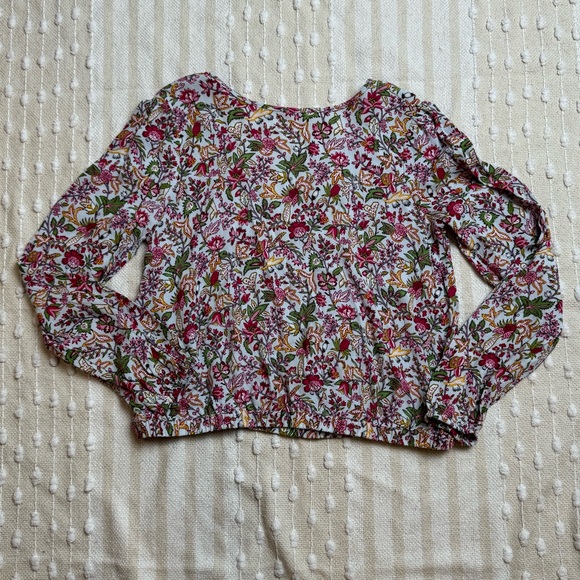 Loft Jungle Wrapped Back floral long sleeve cropped top size xs - Picture 2 of 12